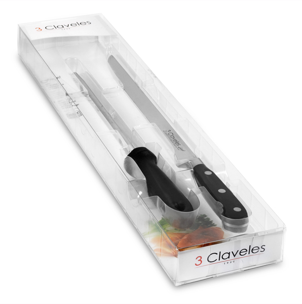 SET CUCHILLO JAMONERO FORGÉ + CHAIRA (3 CLAVELES)